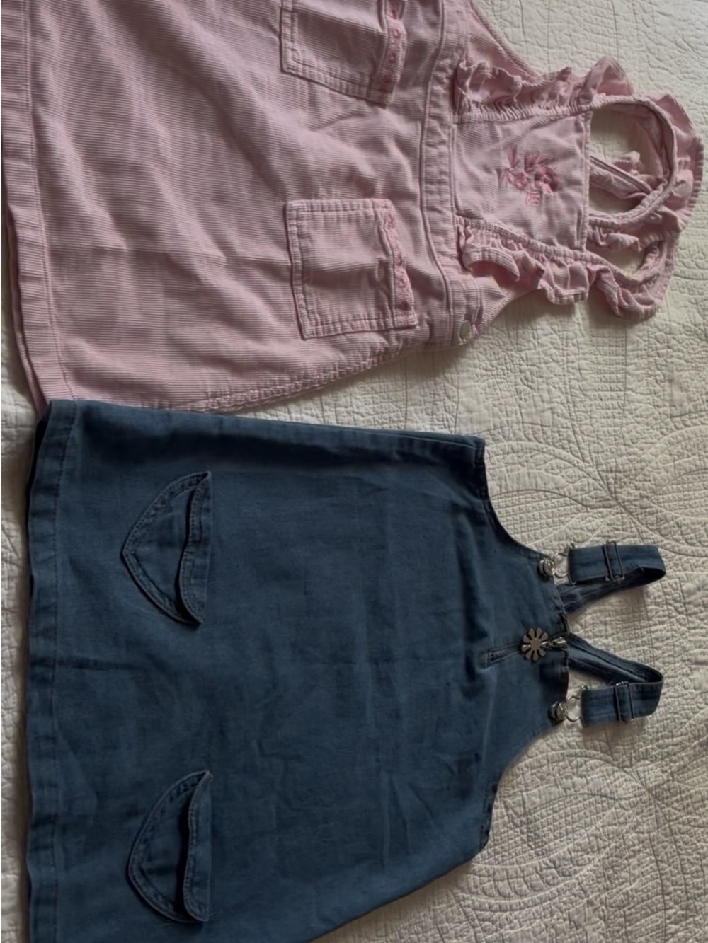 Old Navy Pink Corduroy Girls' Overall Dress with Floral Embroidery